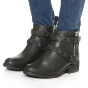 Rebecca Minkoff Quincy Black Studded Buckle Rain Boots Size 6